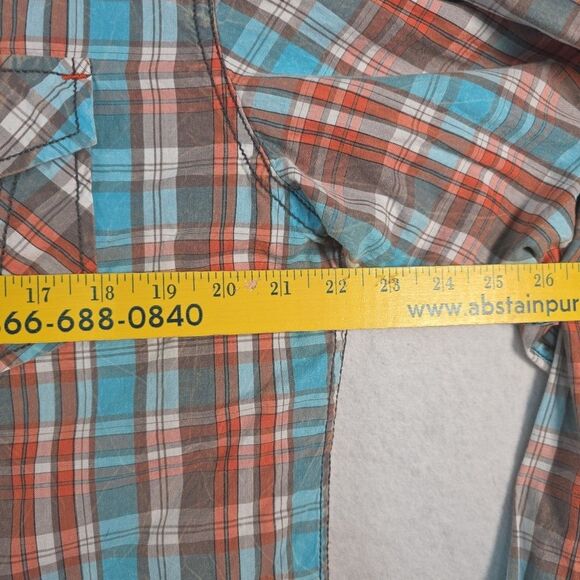 Cowboy Up Snap Front Long Sleeve Western Shirt Men's L Orange Plaid Rodeo Cowboy - Picture 8 of 10